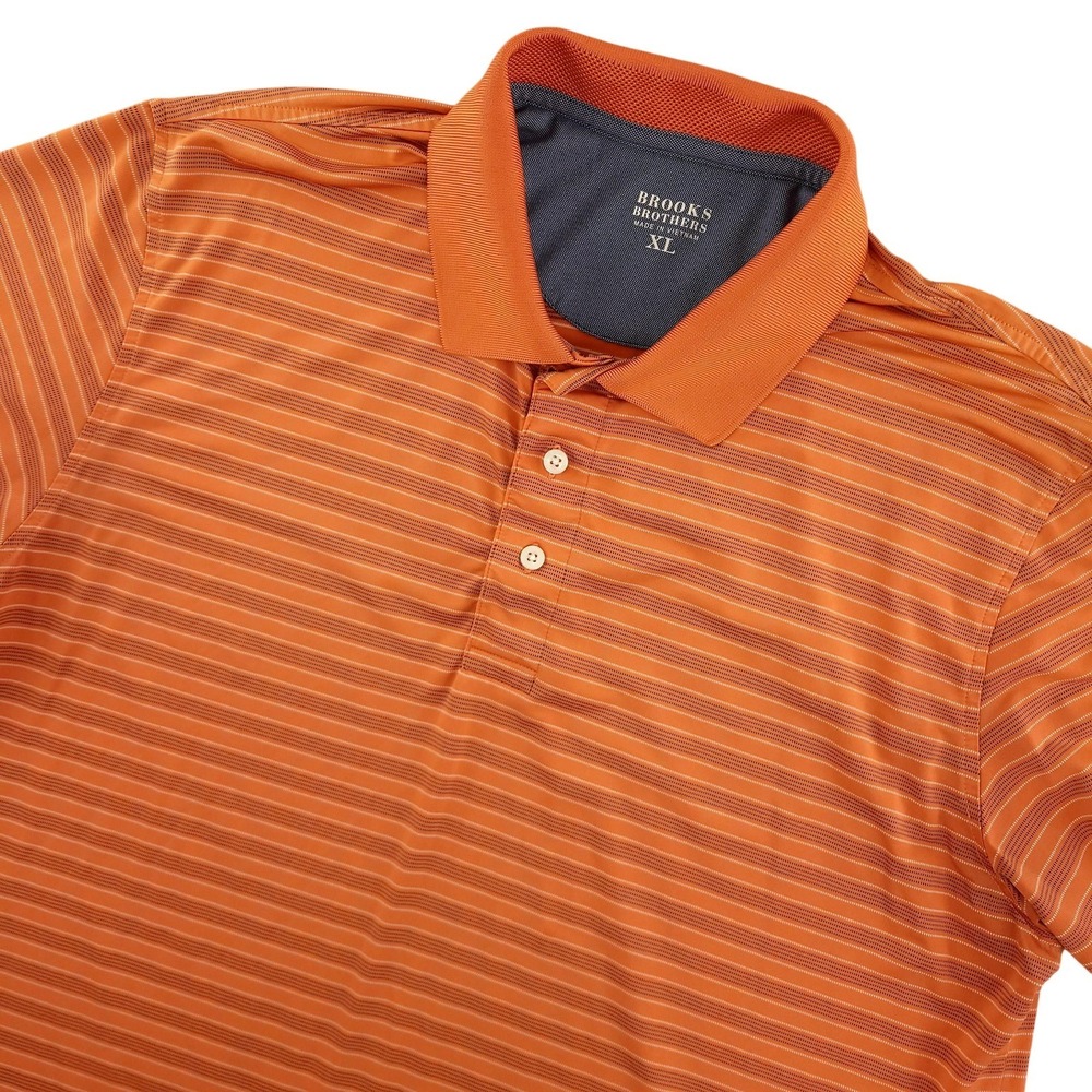Brooks Brothers Polo Shirt Mens XL Orange Stripe Performance Stretch‎ Logo Top